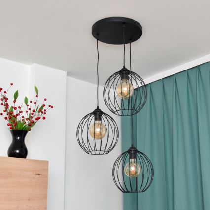 LED-Hängeleuchte an Schnur MERCURE 3xE27/15W/230V ø 50 cm schwarz