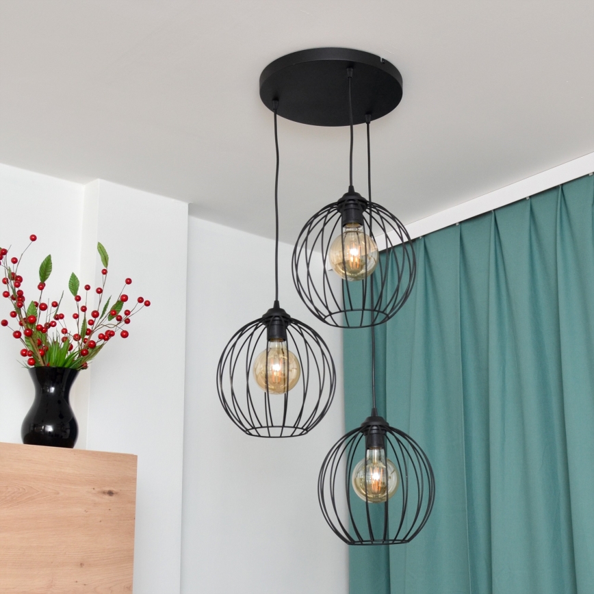 LED-Hängeleuchte an Schnur MERCURE 3xE27/15W/230V ø 50 cm schwarz