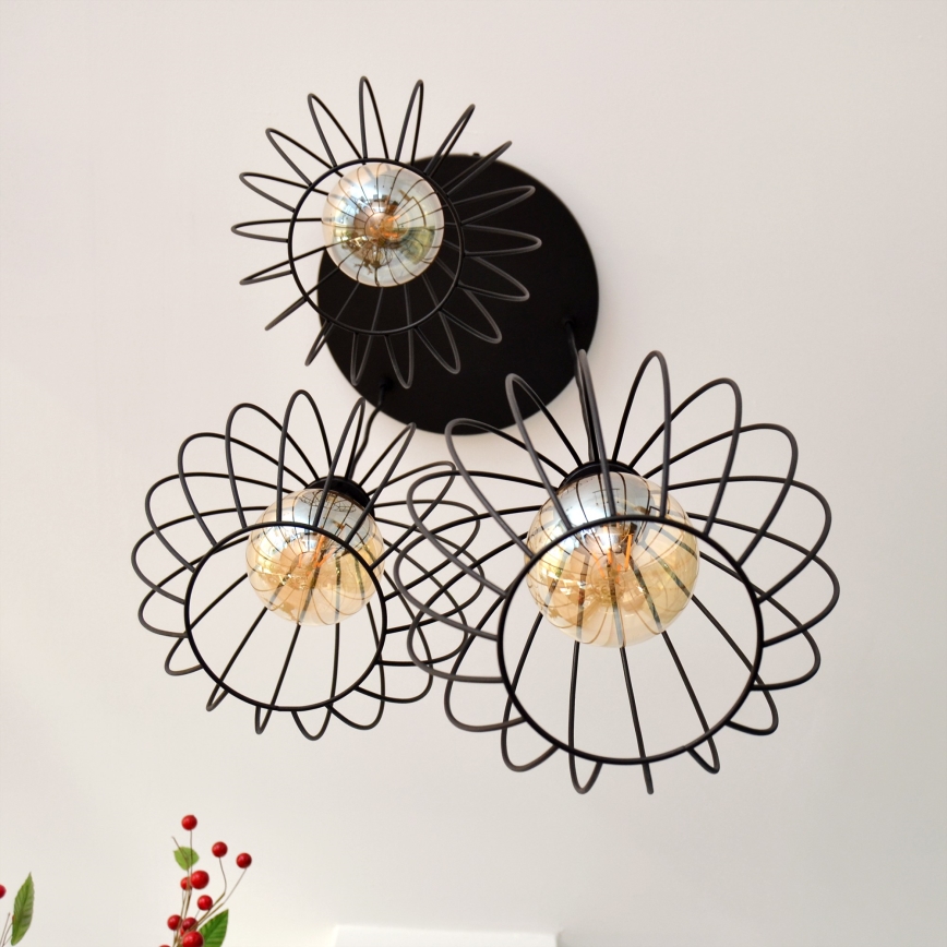 LED-Hängeleuchte an Schnur MERCURE 3xE27/15W/230V ø 50 cm schwarz