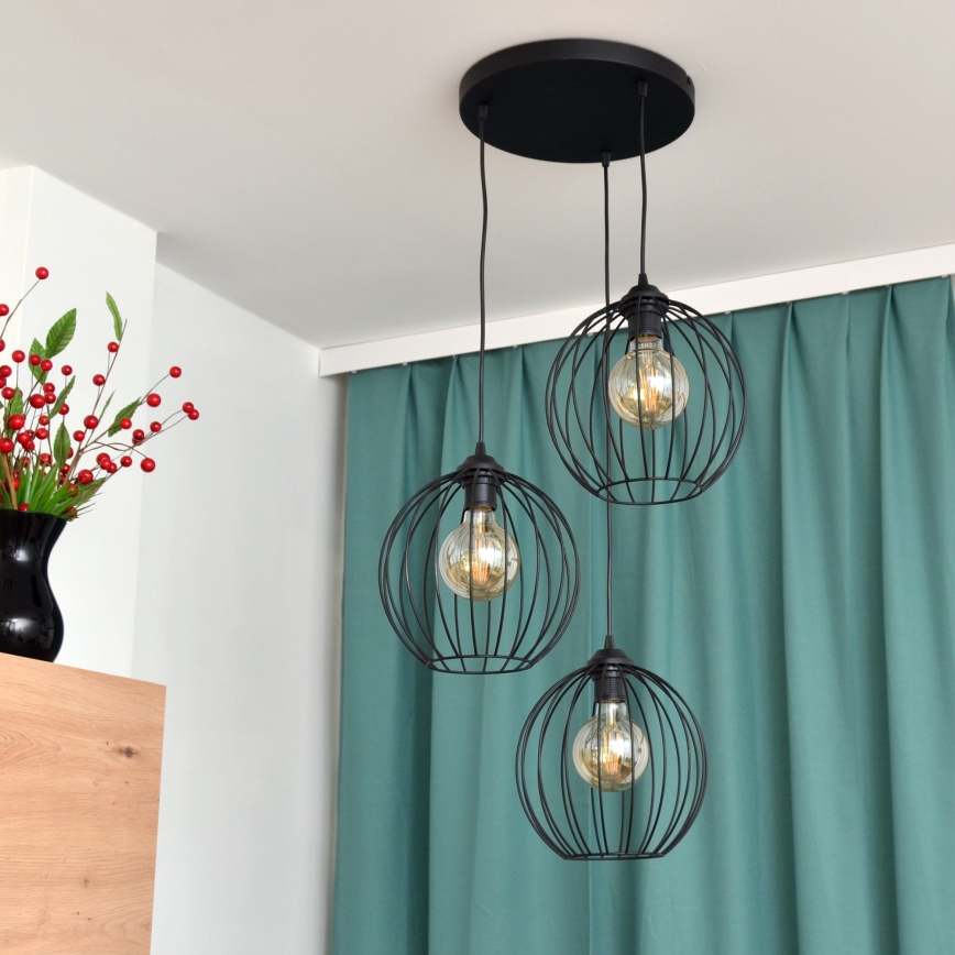 LED-Hängeleuchte an Schnur MERCURE 3xE27/15W/230V ø 50 cm schwarz