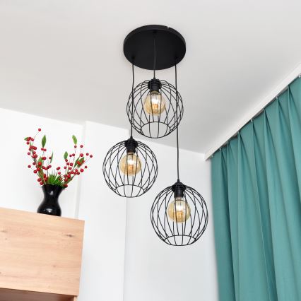 LED-Hängeleuchte an Schnur MERCURE 3xE27/15W/230V ø 50 cm schwarz