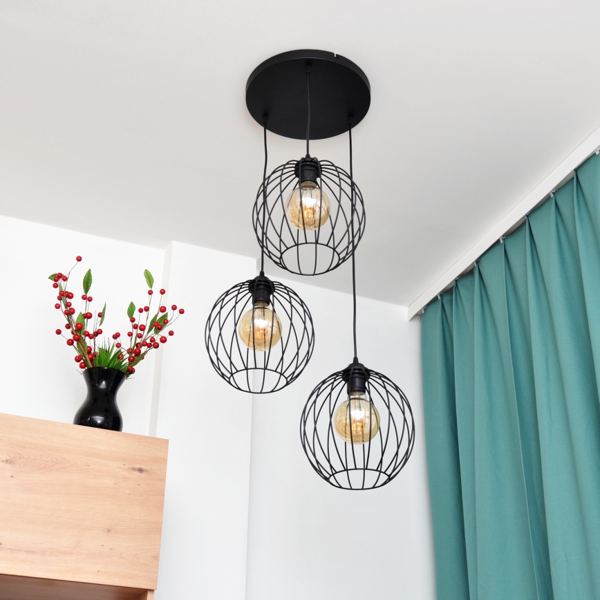 LED-Hängeleuchte an Schnur MERCURE 3xE27/15W/230V ø 50 cm schwarz