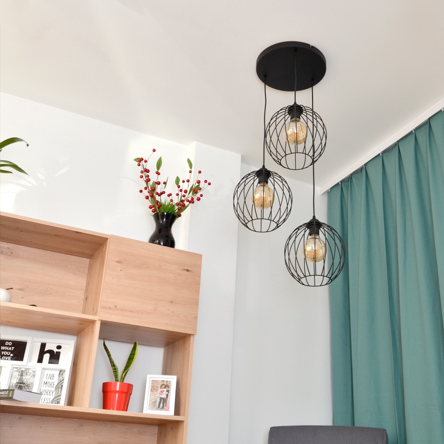 LED-Hängeleuchte an Schnur MERCURE 3xE27/15W/230V ø 50 cm schwarz
