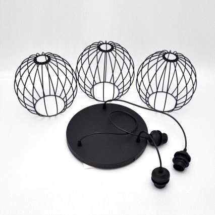 LED-Hängeleuchte an Schnur MERCURE 3xE27/15W/230V ø 50 cm schwarz