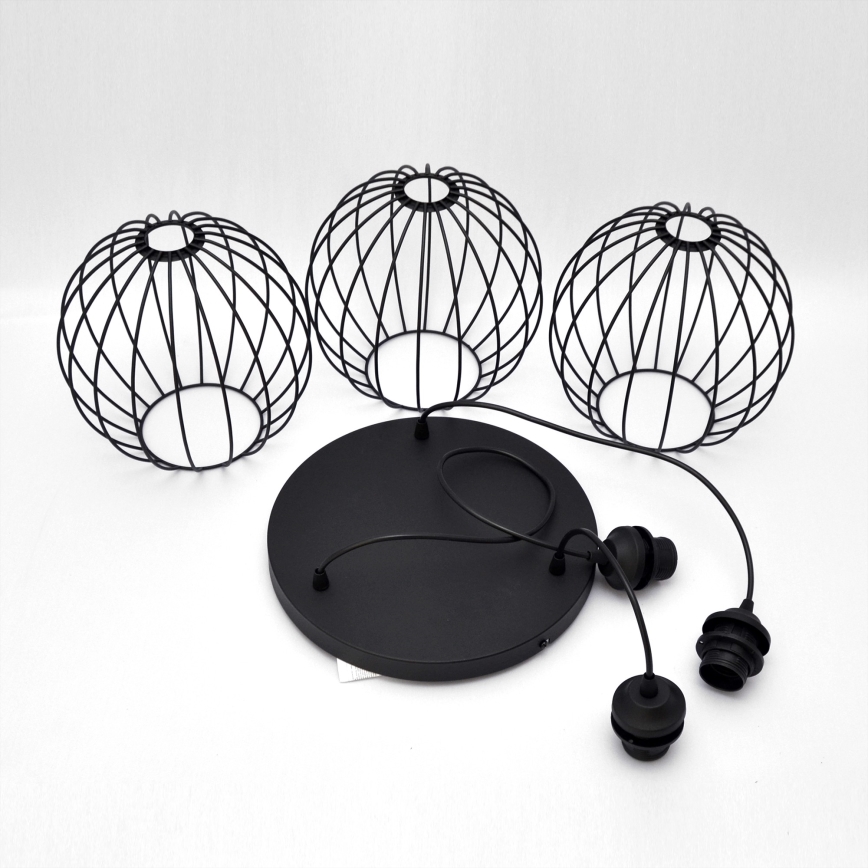 LED-Hängeleuchte an Schnur MERCURE 3xE27/15W/230V ø 50 cm schwarz