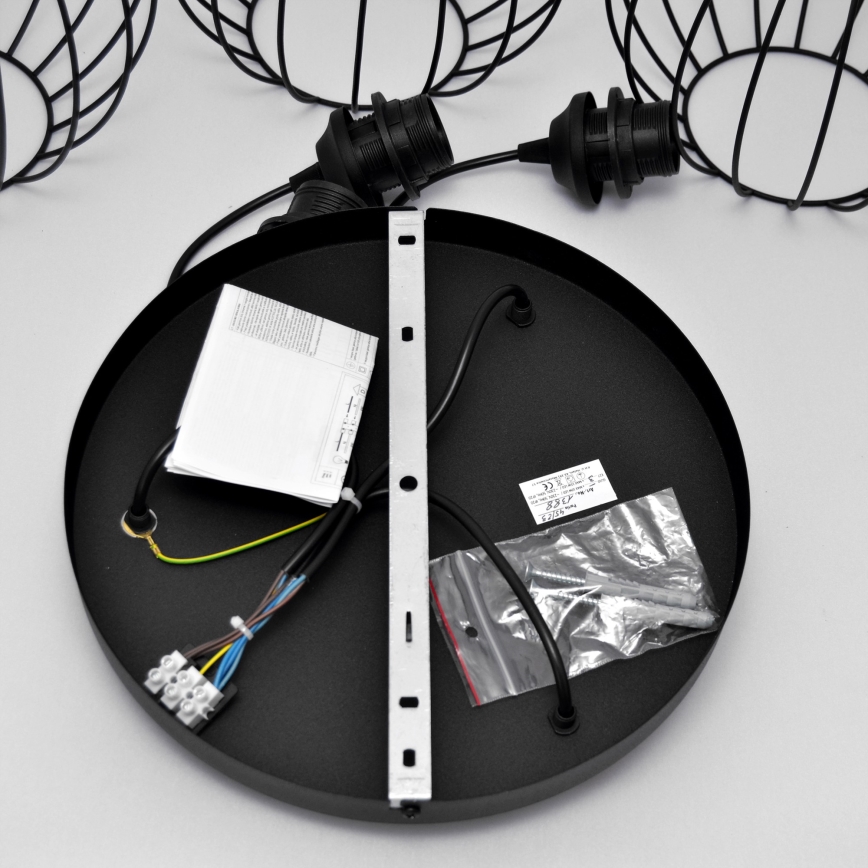 LED-Hängeleuchte an Schnur MERCURE 3xE27/15W/230V ø 50 cm schwarz