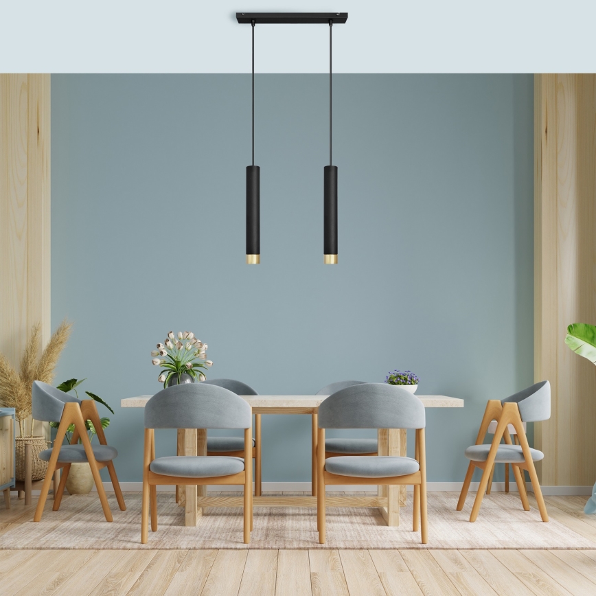 LED Hängeleuchte an Schnur TUBA 2xGU10/4,8W/230V schwarz/golden
