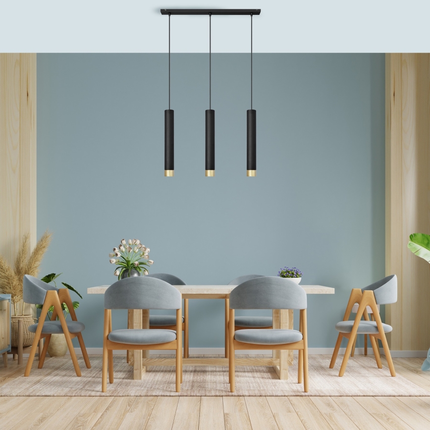 LED Hängeleuchte an Schnur TUBA 3xGU10/4,8W/230V schwarz/golden