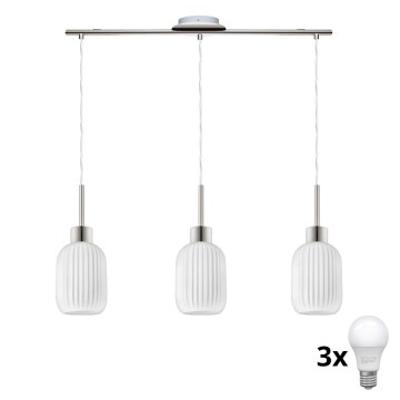 LED Hängeleuchte an Seil HARMA 3xE27/60W/230V matt-chrom/weiß