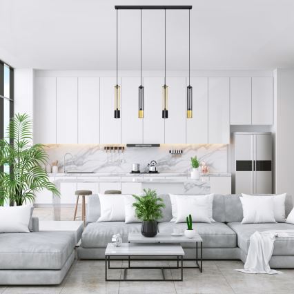 LED Hängeleuchte BARS 4xGU10/4,8W/230V schwarz/gold