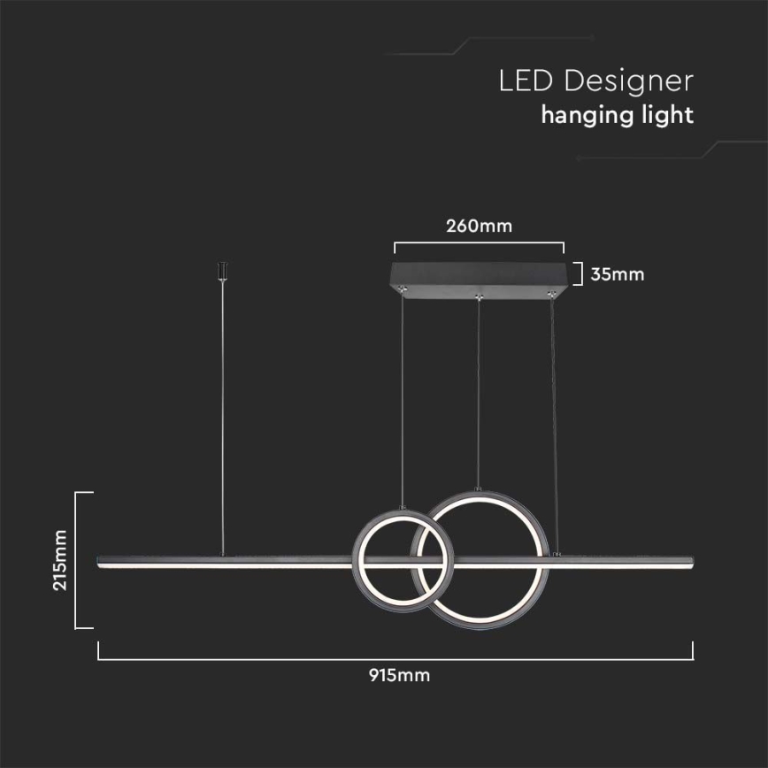 LED-Hängeleuchte LED/15W/230V 4000K 80 cm schwarz