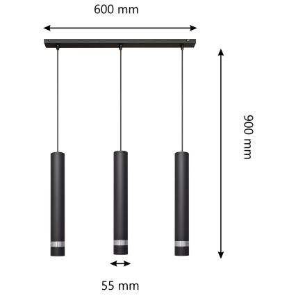 LED-Hängeleuchte TUBA 3xGU10/4,8W/230V schwarz/glänzendes Chrom