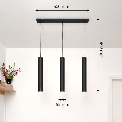LED Hängeleuchte TUBA 3xGU10/4,8W/230V schwarz