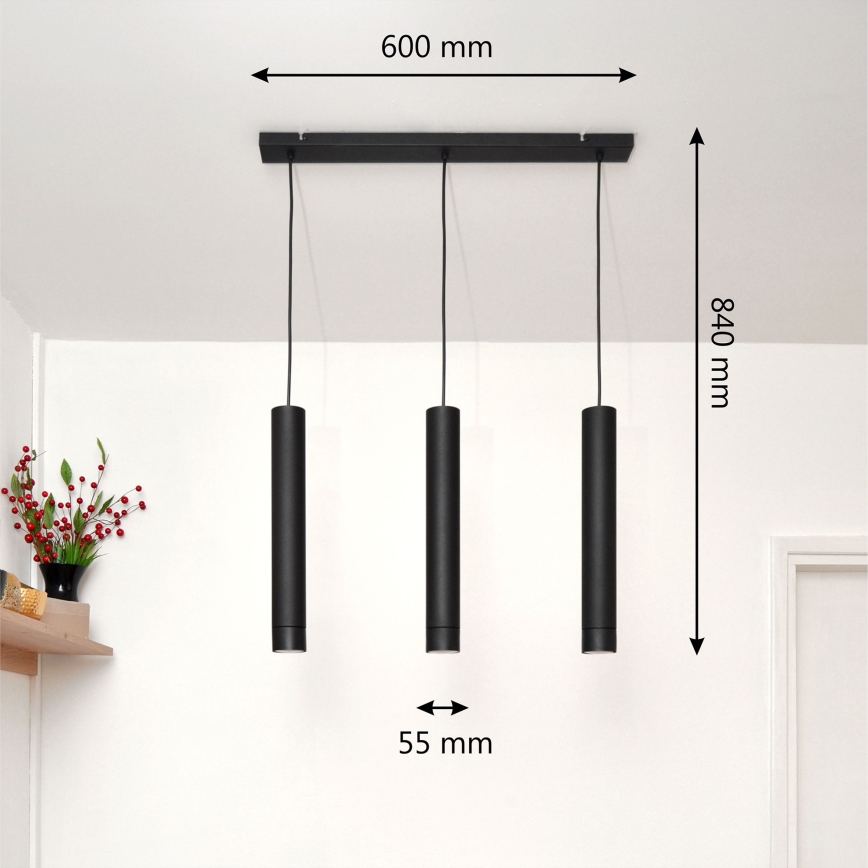 LED Hängeleuchte TUBA 3xGU10/4,8W/230V schwarz