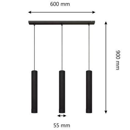LED Hängeleuchte TUBA 3xGU10/4,8W/230V schwarz