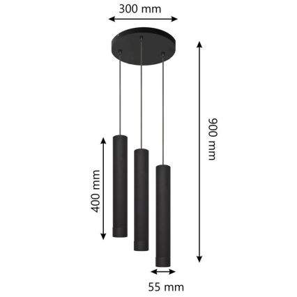 LED Hängeleuchte TUBA 3xGU10/4,8W/230V schwarz