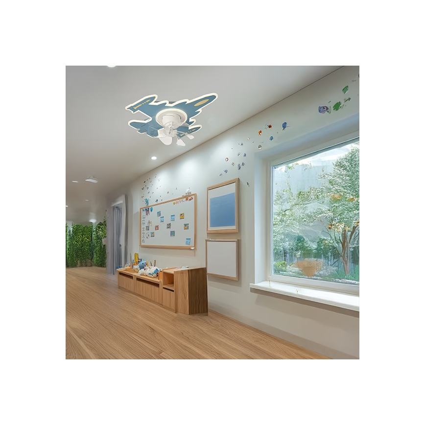 Dimmbare LED-Deckenleuchte mit Ventilator für Kinderzimmer LED/63W/230V 3000/4000/6000K 68x57 cm blau + Fernbedienung