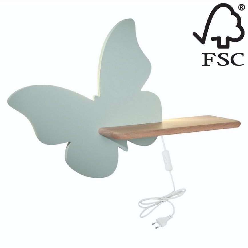 LED-Kinder-Wandleuchte mit Ablage BUTTERFLY LED/5W/230V grün/Holz