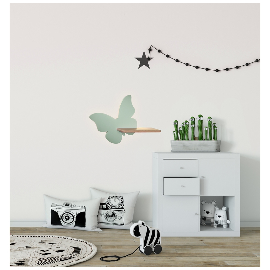 LED-Kinder-Wandleuchte mit Ablage BUTTERFLY LED/5W/230V grün/Holz