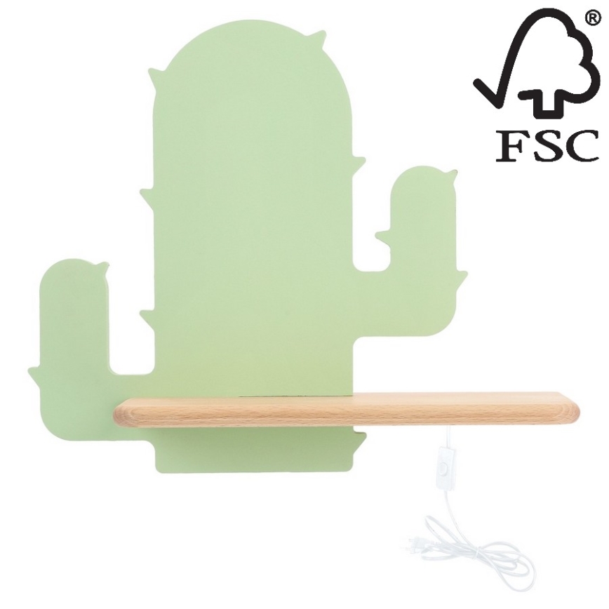 LED-Kinder-Wandleuchte mit Ablage CACTUS LED/4W/230V grün/Holz