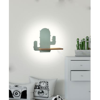 LED-Kinder-Wandleuchte mit Ablage CACTUS LED/4W/230V grün/Holz