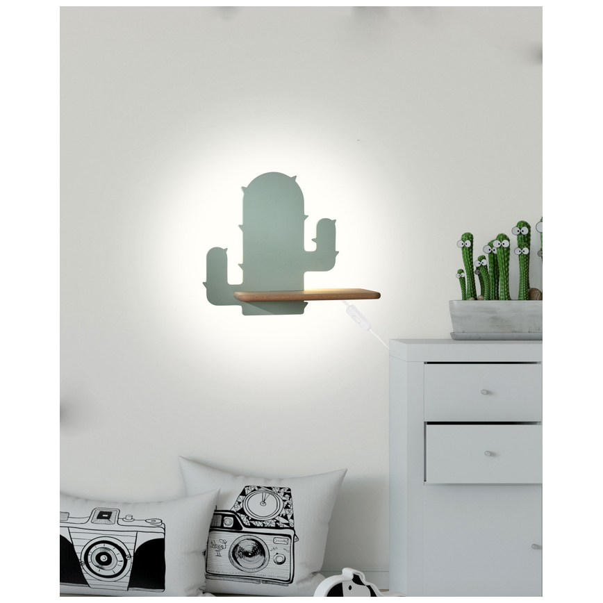 LED-Kinder-Wandleuchte mit Ablage CACTUS LED/4W/230V grün/Holz