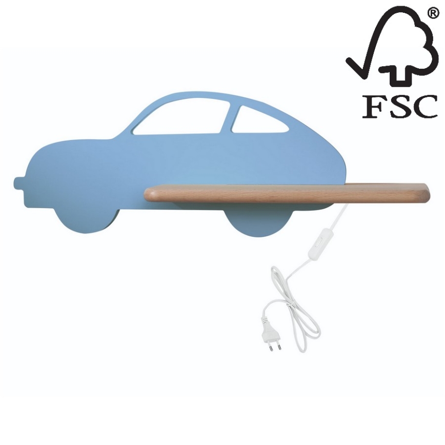 LED-Kinder-Wandleuchte mit Ablage CAR LED/5W/230V blau/Holz