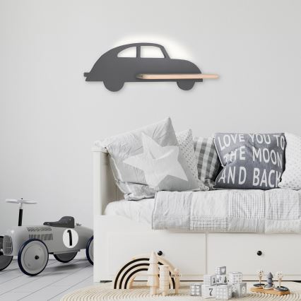 LED-Kinder-Wandleuchte mit Ablage CAR LED/5W/230V grau/Holz