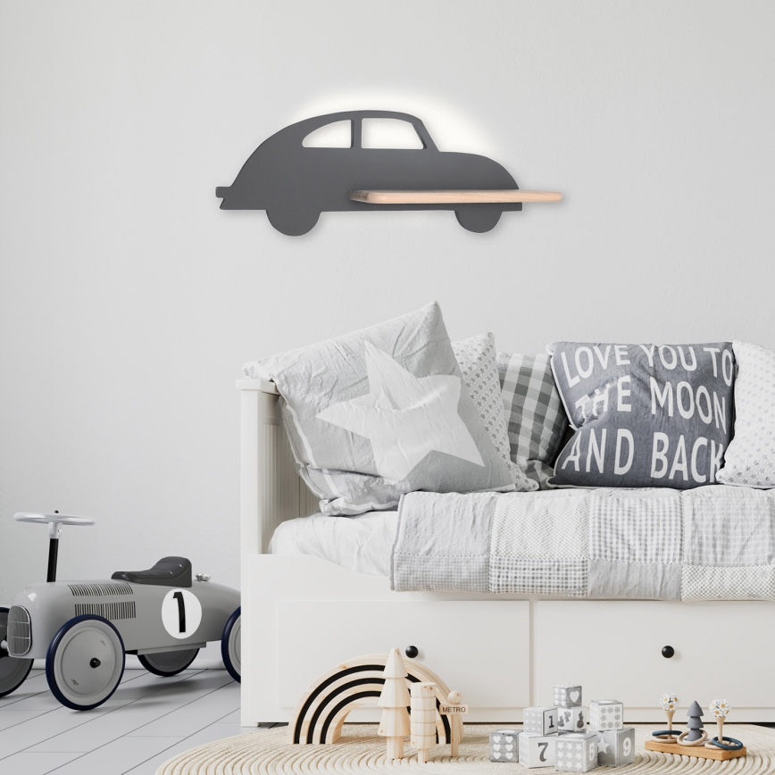 LED-Kinder-Wandleuchte mit Ablage CAR LED/5W/230V grau/Holz