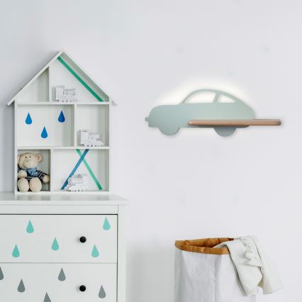 LED-Kinder-Wandleuchte mit Ablage CAR LED/5W/230V grün/Holz
