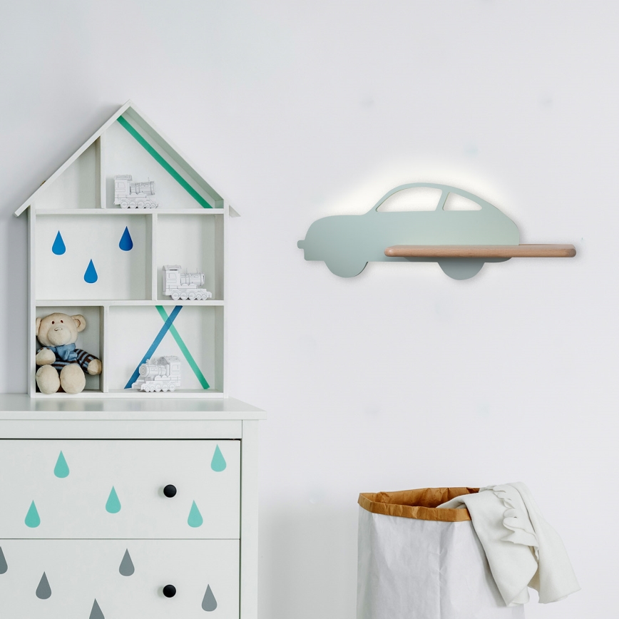 LED Kinder-Wandleuchte mit Ablage CAR LED/5W/230V grün/Holz,