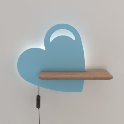 LED-Kinder-Wandleuchte mit Ablage HEART LED/5W/230V blau/Holz