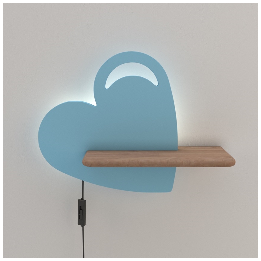 LED-Kinder-Wandleuchte mit Ablage HEART LED/5W/230V blau/Holz