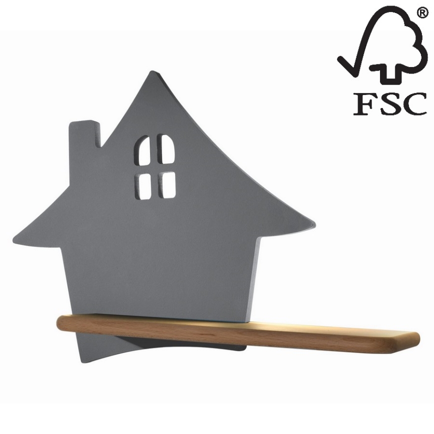 LED-Kinder-Wandleuchte mit Ablage HOUSE LED/4W/230V grau/Holz