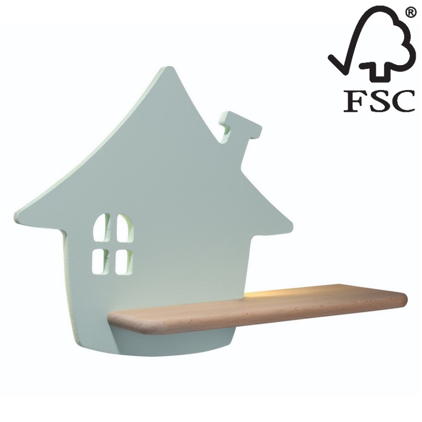 LED-Kinder-Wandleuchte mit Ablage HOUSE LED/4W/230V grün/Holz