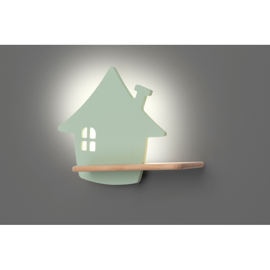 LED-Kinder-Wandleuchte mit Ablage HOUSE LED/4W/230V grün/Holz