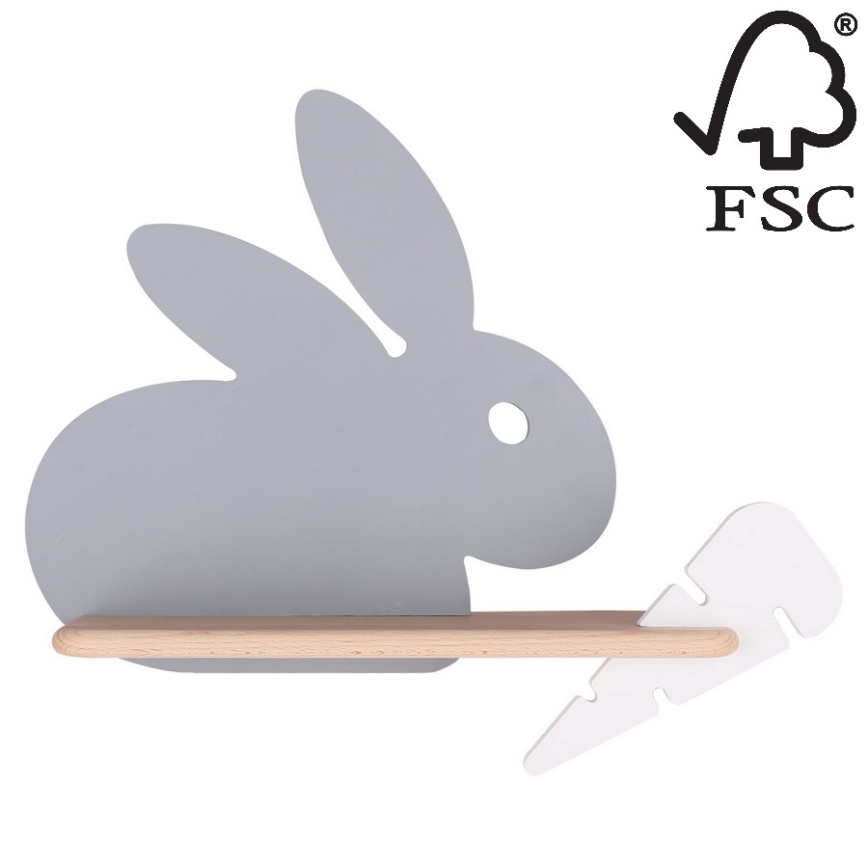 LED-Kinder-Wandleuchte mit Ablage RABBIT LED/4W/230V grau/weiß/Holz