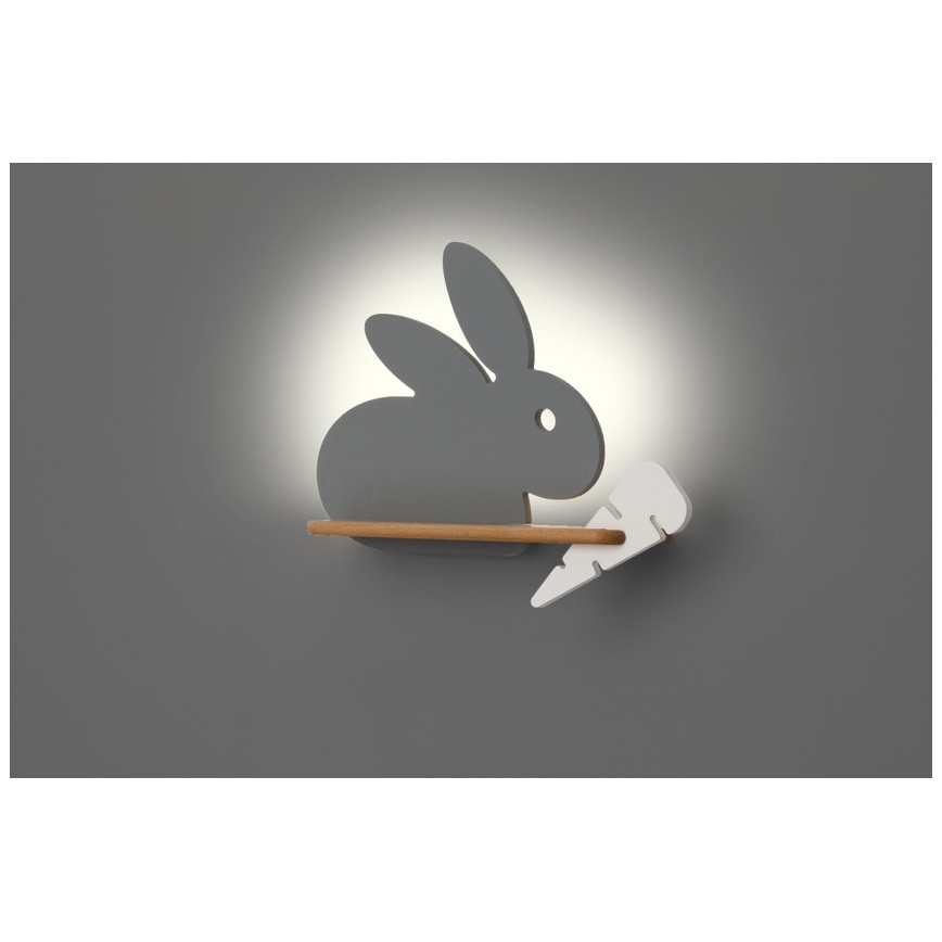 LED-Kinder-Wandleuchte mit Ablage RABBIT LED/4W/230V grau/weiß/Holz