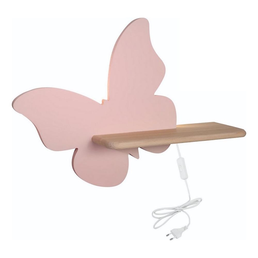 LED Kinder-Wandleuchte mit Regal BUTTERFLY LED/5W/230V rosa/Holz,