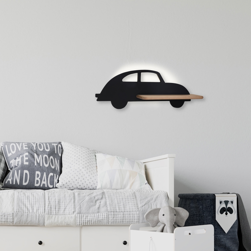 LED-Kinderwandleuchte mit Ablage CAR LED/5W/230V schwarz/Holz