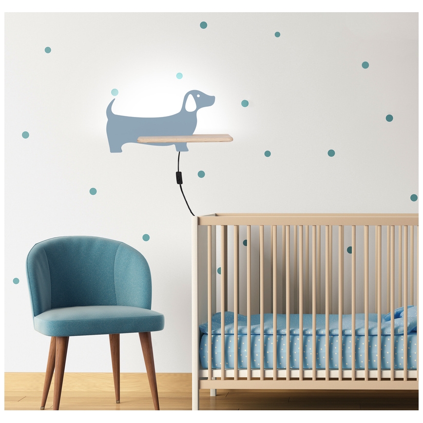 LED-Kinderwandleuchte mit Ablage DOG LED/5W/230V blau/Holz