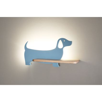 LED-Kinderwandleuchte mit Ablage DOG LED/5W/230V blau/Holz