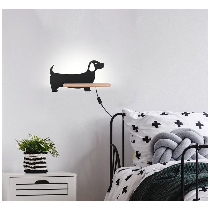 LED-Kinderwandleuchte mit Ablage DOG LED/5W/230V schwarz/Holz