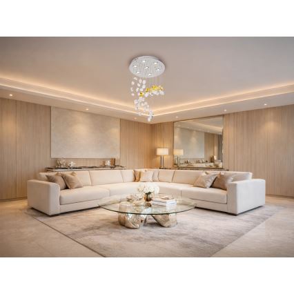 LED-Kristall-Deckenleuchte AVARA LED/24W/230V Ø 40 cm glänzender Chrom + Fernbedienung
