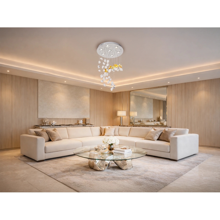 LED-Kristall-Deckenleuchte AVARA LED/24W/230V Ø 40 cm glänzender Chrom + Fernbedienung
