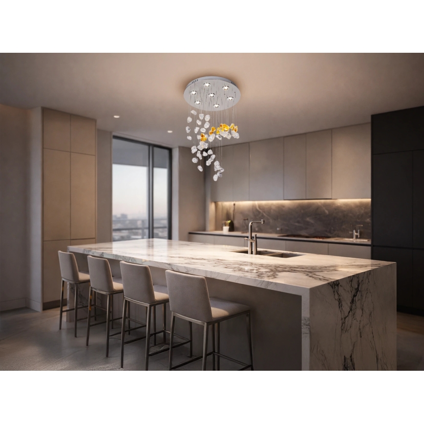 LED-Kristall-Deckenleuchte AVARA LED/24W/230V Ø 40 cm glänzender Chrom + Fernbedienung
