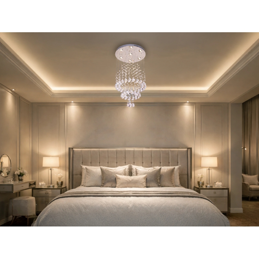 LED-Kristall-Deckenleuchte NAURU LED/24W/230V Ø 40 cm glänzender Chrom + Fernbedienung
