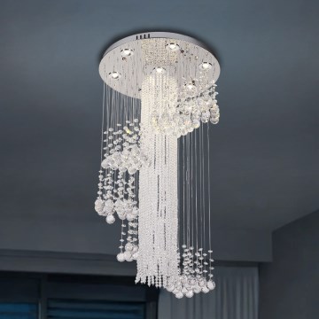 LED Kristall-Deckenleuchte NAURU LED/24W/230V Ø 45 cm Hochglanz-Chrom + Fernbedienung