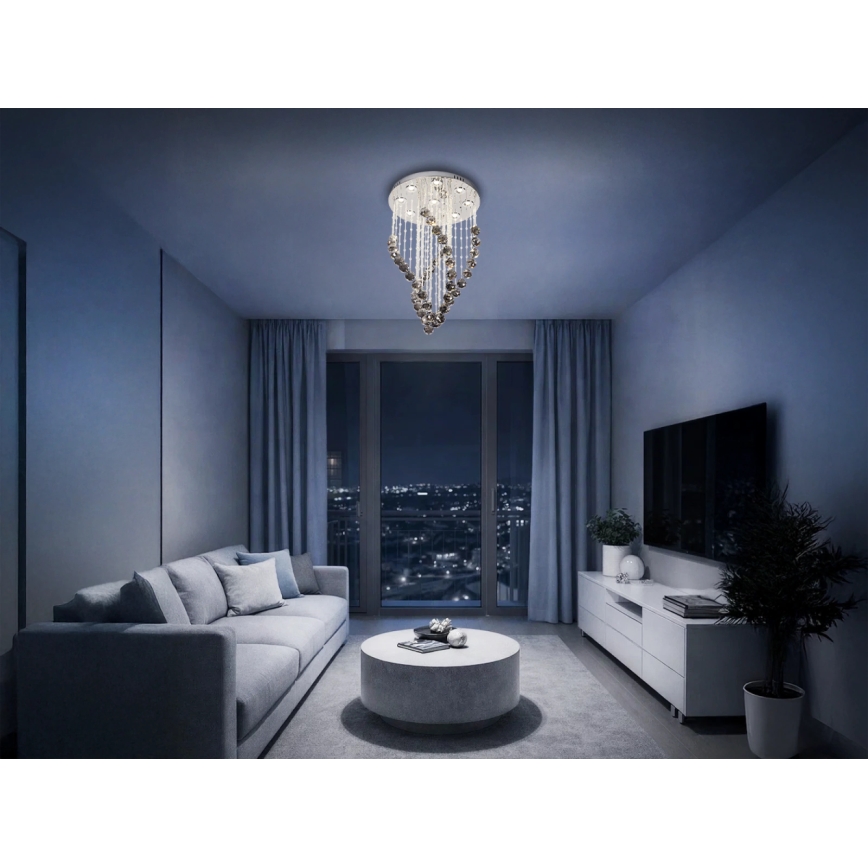LED-Kristall-Deckenleuchte NAURU LED/30 W/230 V Ø 40 cm Hochglanz-Chrom/Schwarz + Fernbedienung