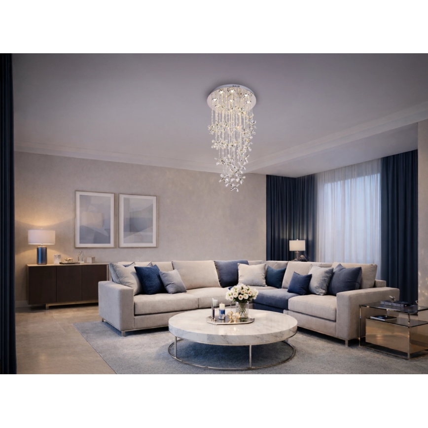 LED-Kristall-Deckenleuchte SAMOA LED/30W/230V Ø 40 cm glänzender Chrom + Fernbedienung